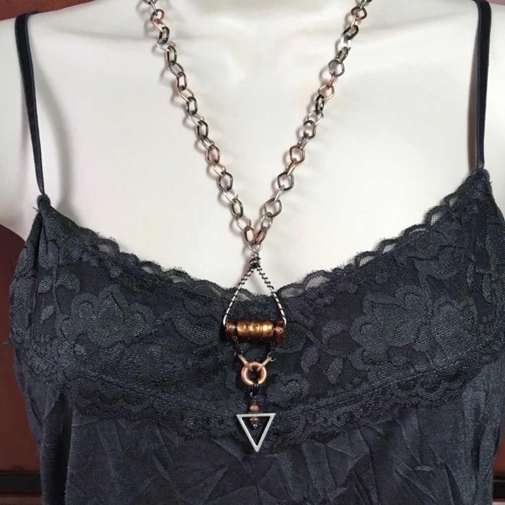 Copper Pipe Triangle Multi-tone Necklace